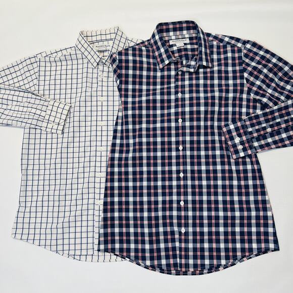 Mizzen+Main Performance Shirt Mens Medium Blue White Plaid Trim Classic No Tuck - Picture 1 of 12